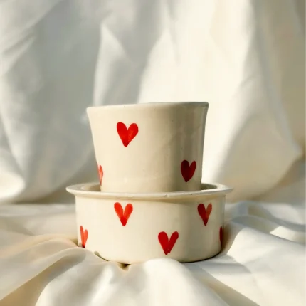 Red Hearts Filter Coffee Ceramic Davara Set